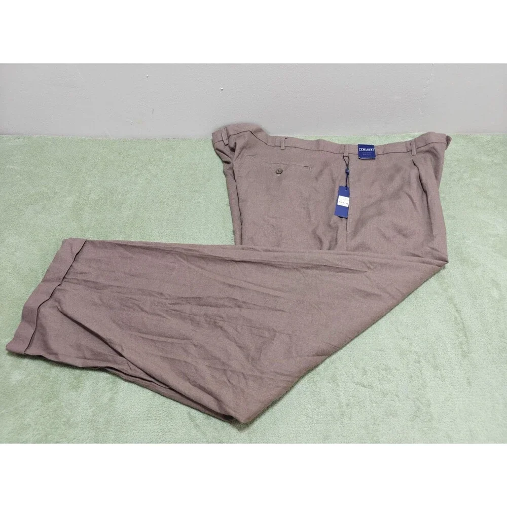 Trust Mens Pants 48x30 Mushroom Brown Linen Rayon Dress Slacks Cuffed NWT